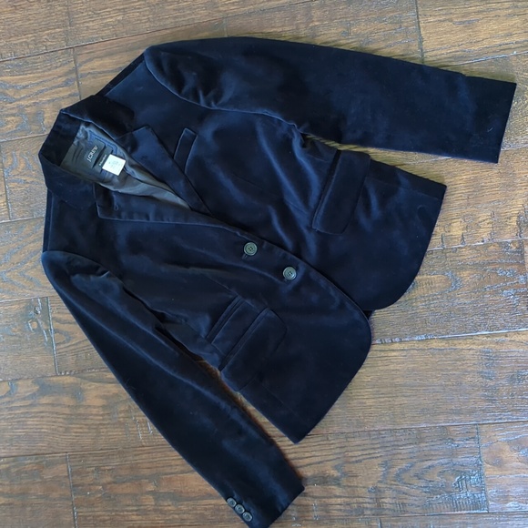 J. CREW I Ladies Navy Indigo Blue Velvet Schoolboy Style Blazer Jacket, 0 Petite - Picture 2 of 11
